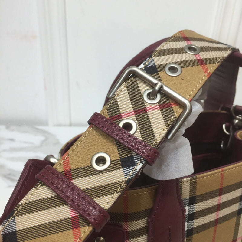 BB Small Banner Vintage Check And Tote Purple For Women, Women’s Bags 10.5in/26cm
