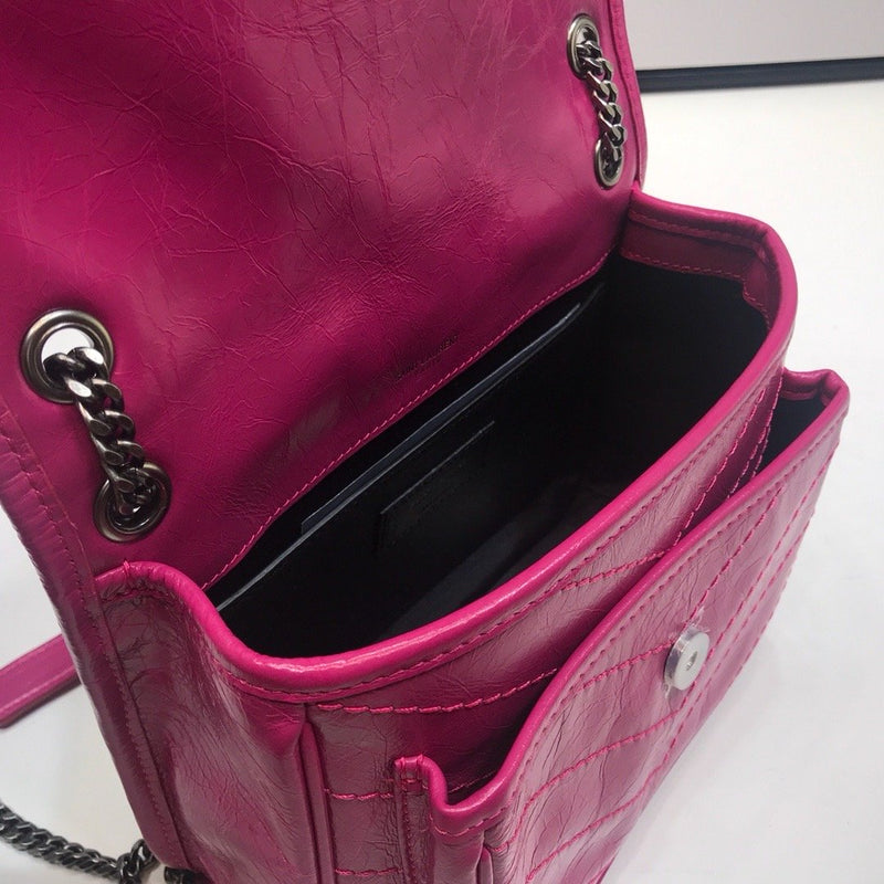 YSSL Niki Baby Chain Bag In Crinkled Vintage Dark Pink For Women 8.2in/21cm YSL