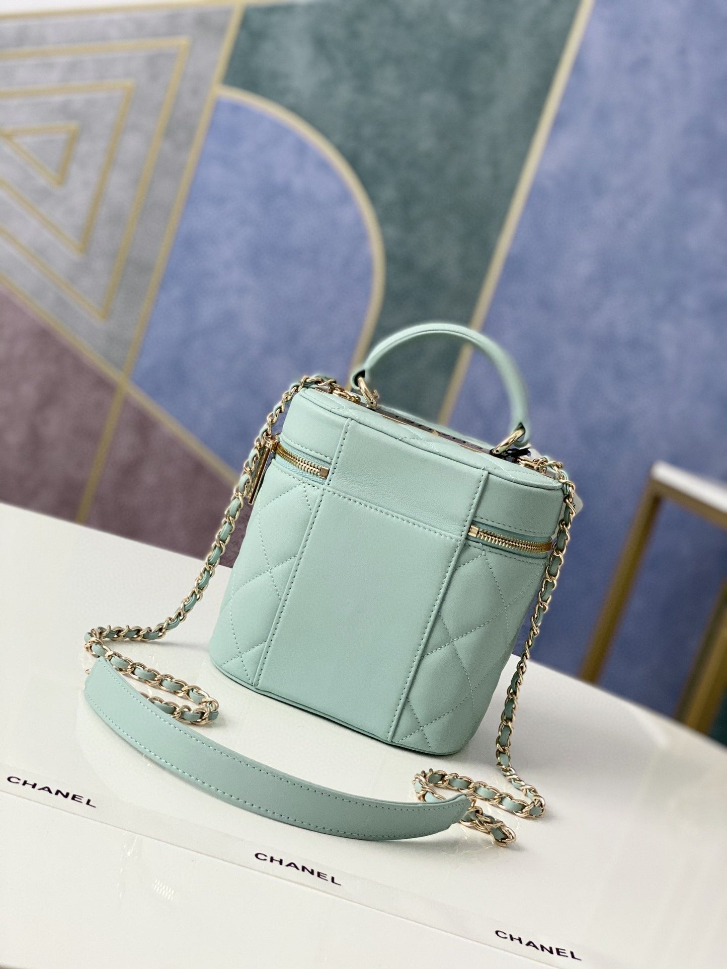 ChanelVanity Case Gold Hardware Light Green For Women, Women’s Handbags, Shoulder Bags 9.4in/24cm 