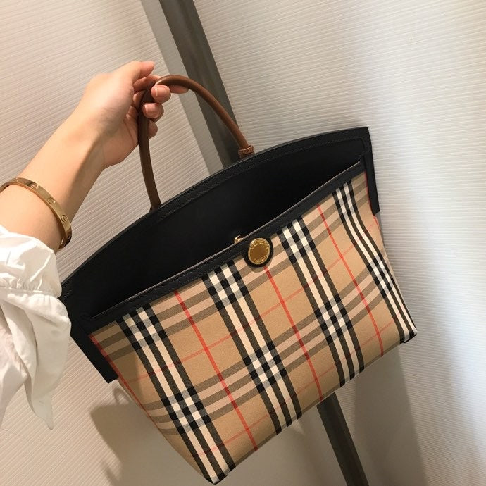 BB Small Vintage Check Society Top Handle Bag For Women, Bags 14.6in/37cm