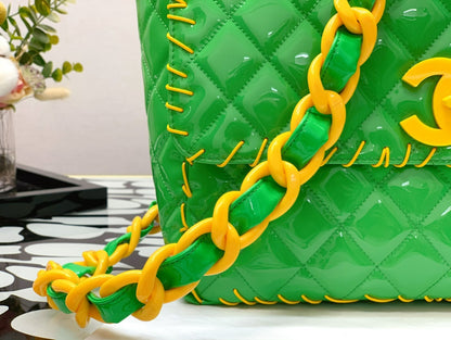 ChanelVinyl Classic Green and Yellow Shoulder bag For Women 29cm/11.5in