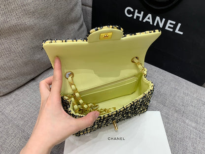 ChanelMini Yellow Tweed Flap Bag For Women 20cm/7.5in
