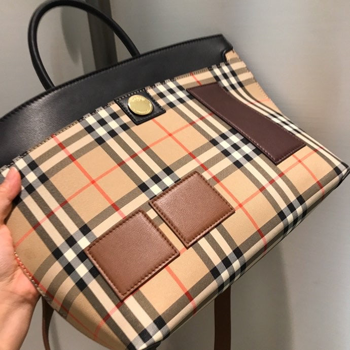BB Small Vintage Check Society Top Handle Bag For Women, Bags 14.6in/37cm