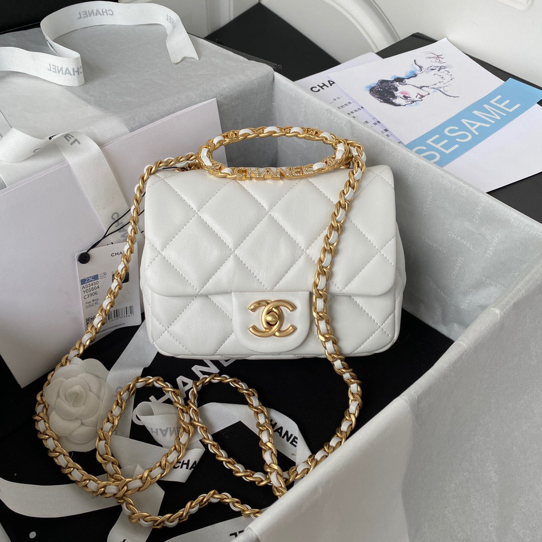 ChanelSmall Flap Bag Gold Hardware White For Women, Women’s Handbags, Shoulder Bags 7.9in/20cm AS3450