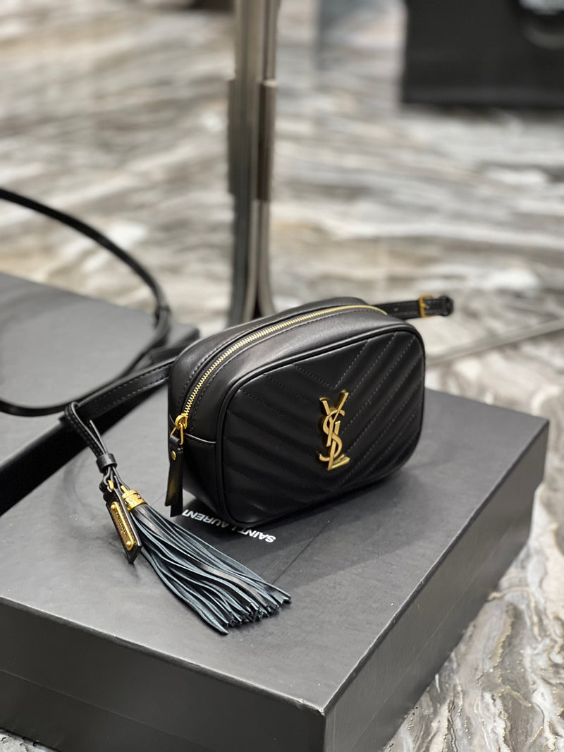 YSSL Lou Belt Bag Black In Matelassé Gold Toned Hardware For Women 6.1in/15cm YSL 614031DV7071000
