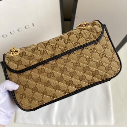 gg Marmont Small Shoulder Bag Beige/Ebony Diagonal Matelassé Original gg Canvas For Women 10in/26cm 443497 HVKEG 9772