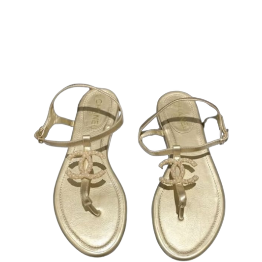CHL GOLD PEARL CC LOGO GOLDEN THONG SANDALS