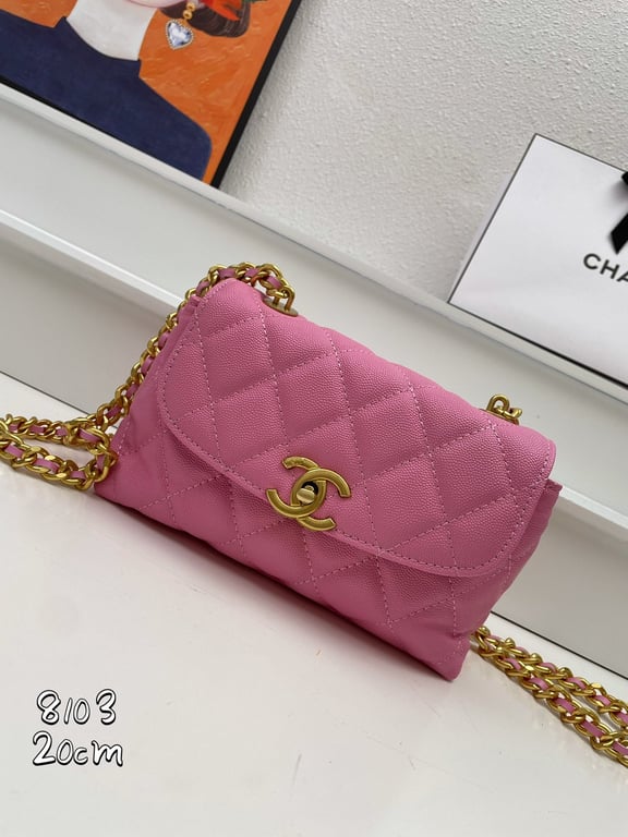 CHL FLAP BAG WITH CHAIN PINK 20CM