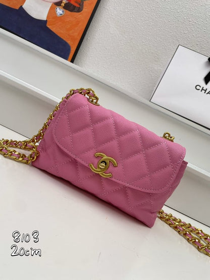 CHL FLAP BAG WITH CHAIN PINK 20CM