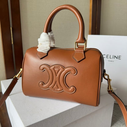 CE  SMALL BOSTON BAG IN SMOOTH CALFSKIN WITH CUIR TRIOMPHE BROWN