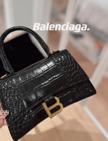 BALENCIAGA CROC HOURGLASS BAG BLACK 23CM