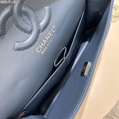 CHL DOUBLE FLAP BAG FLOWER DENIM BLUE 25CM