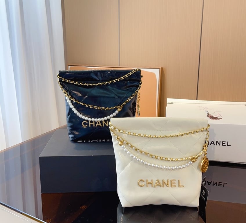 CHL 22 MINI BLACK HANDBAG CRYSTAL PEARL STRAP HIGH QUALITY