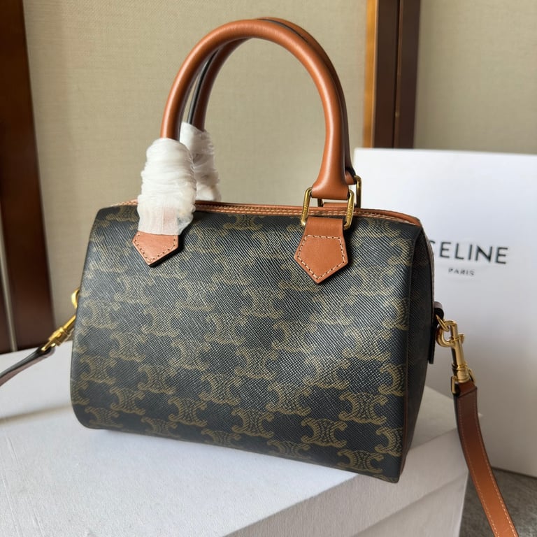 CE  SMALL BOSTON CUIR TRIOMPHE IN TRIOMPHE CANVAS AND CALFSKIN TAN