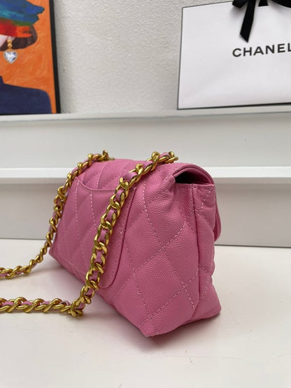 CHL FLAP BAG WITH CHAIN PINK 20CM