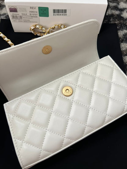 CHL LAMBSKIN MINI KELLY FLAP BAG WHITE 17CM