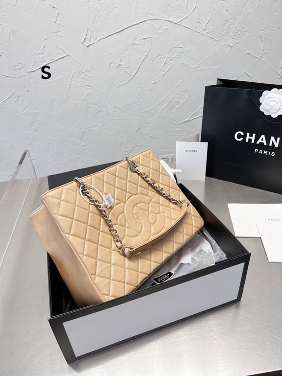 CHL GRAND SHOPPING TOTE BAG BEIGE CAVIAR 34CM