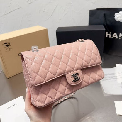 CHL MEDIUM CLASSIC FLAP BAG SILVER HARDWARE PINK 25CM