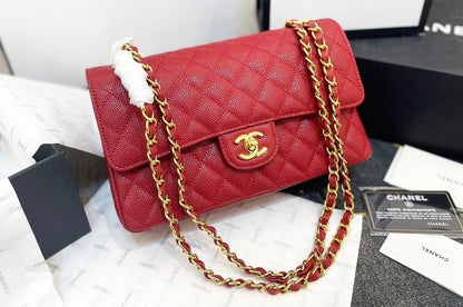 CHL CLASSIC SMALL FLAP BAG DARK RED CAVIAR 26CM