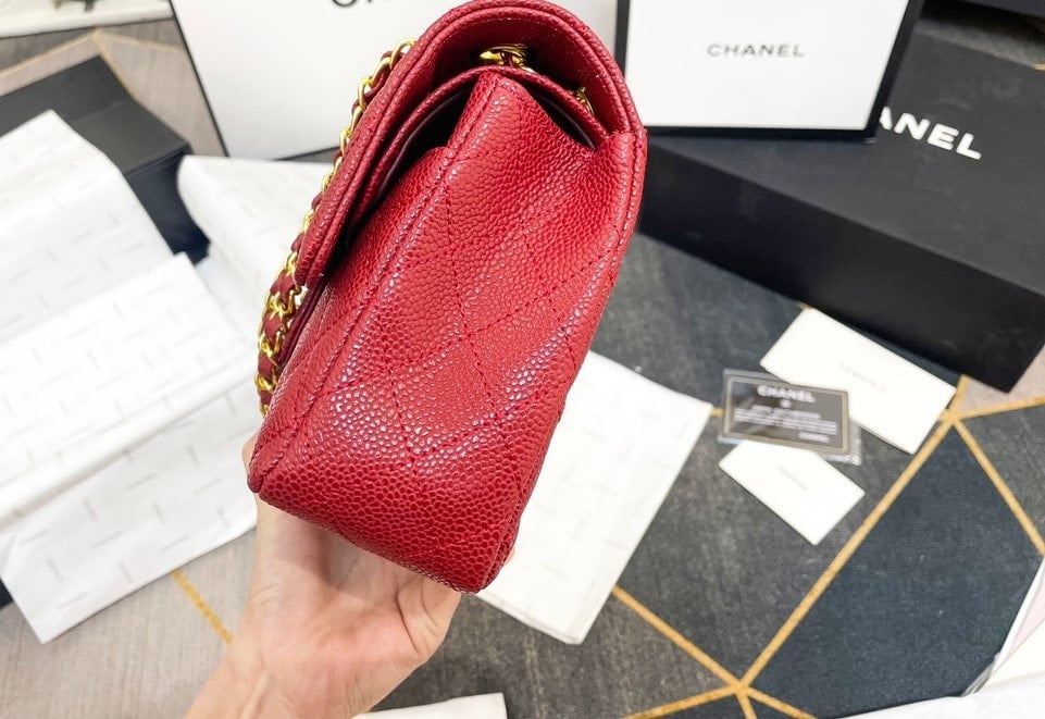 CHL CLASSIC SMALL FLAP BAG DARK RED CAVIAR 26CM