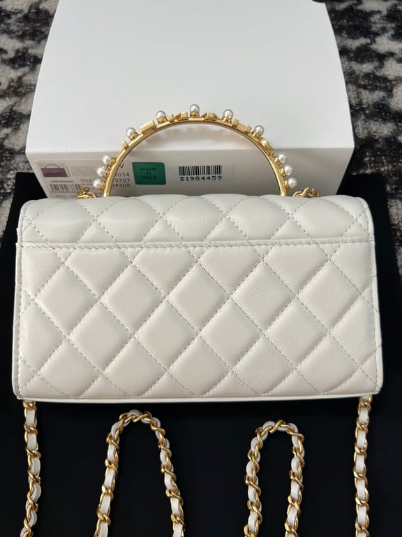 CHL LAMBSKIN MINI KELLY FLAP BAG WHITE 17CM