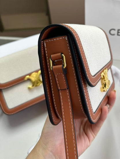 CE CLASSIQUE TRIOMPHE BAG IN TEXTILE AND CALFSKIN 22CM