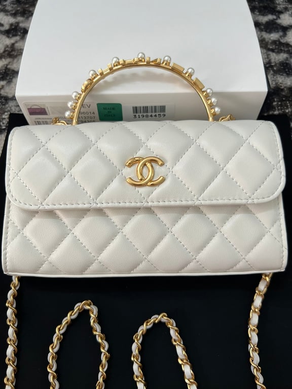 CHL LAMBSKIN MINI KELLY FLAP BAG WHITE 17CM