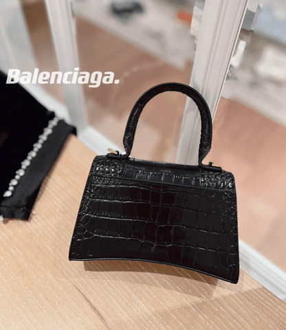 BALENCIAGA CROC HOURGLASS BAG BLACK 23CM
