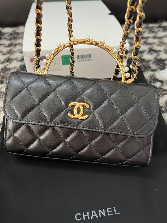 CHL LAMBSKIN MINI KELLY FLAP BAG BLACK 17CM