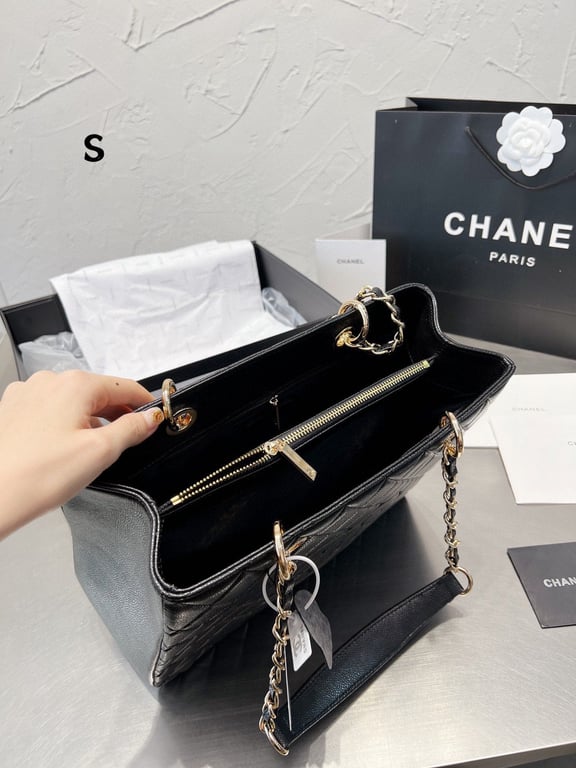 CHL 34CM BLACK CAVIAR GRAND SHOPPING TOTE BAG