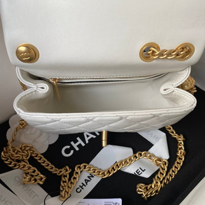 CHL WHITE RECTANGULAR MINI FLAP BAG 18CM