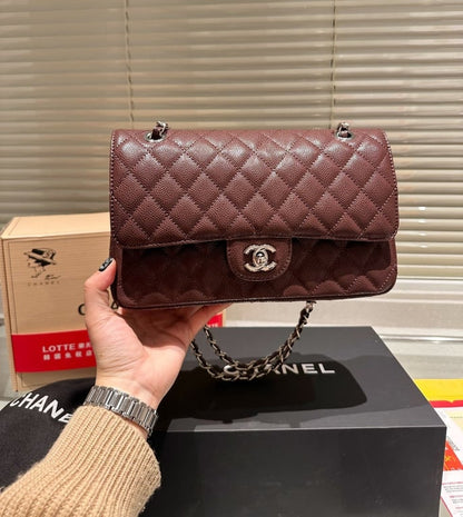 CHL MEDIUM CLASSIC FLAP BAG SILVER HARDWARE BROWN 26CM A01113