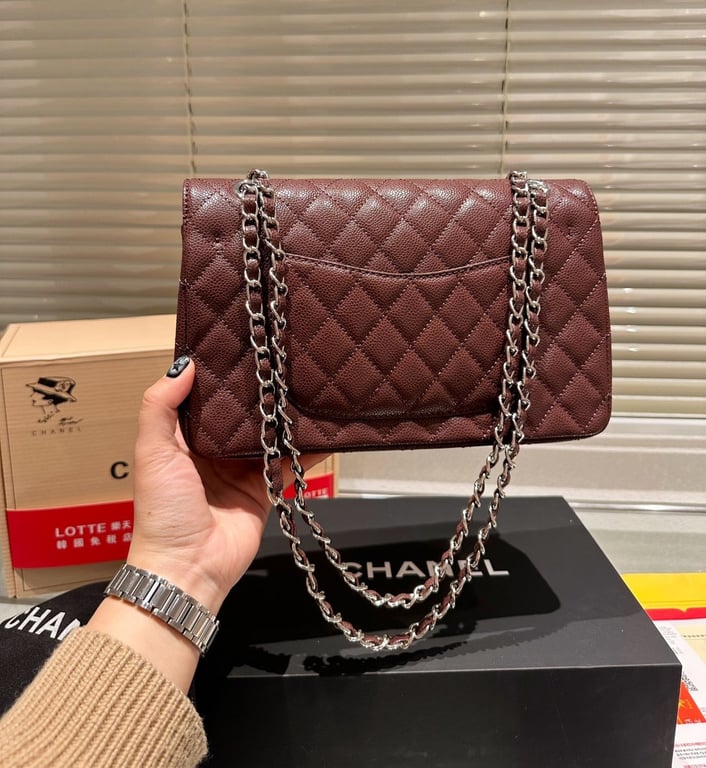CHL MEDIUM CLASSIC FLAP BAG SILVER HARDWARE BROWN 26CM A01113