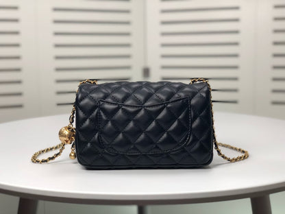 CHL TWEED MINI FLAP BAG BLACK 16CM