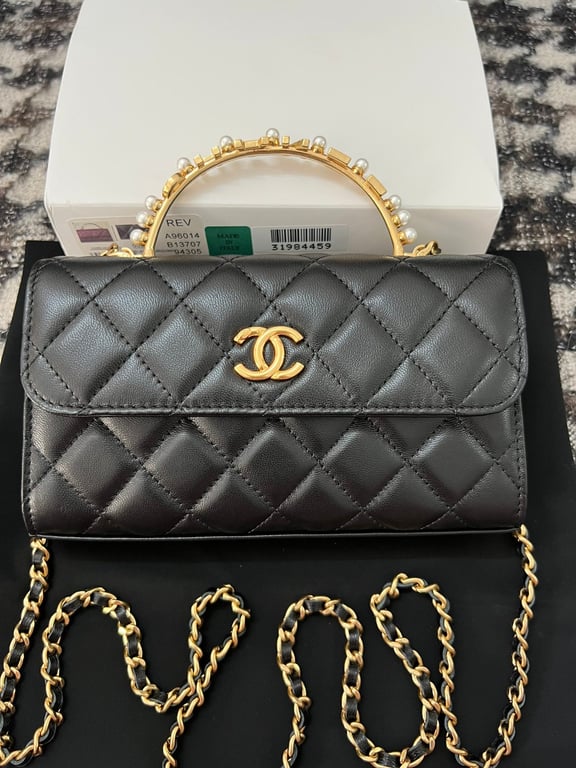 CHL LAMBSKIN MINI KELLY FLAP BAG BLACK 17CM