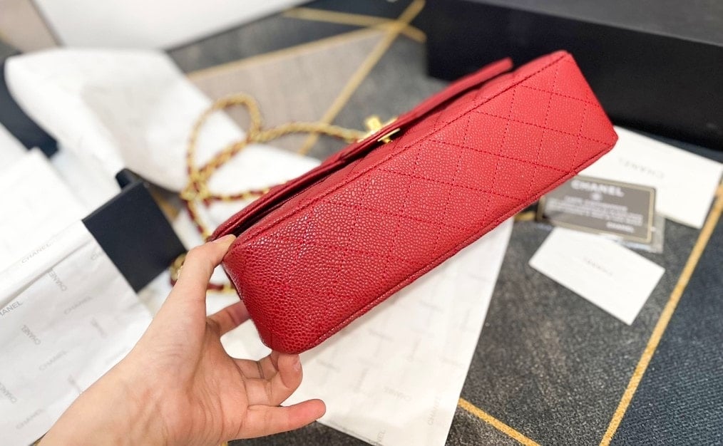 CHL CLASSIC SMALL FLAP BAG DARK RED CAVIAR 26CM