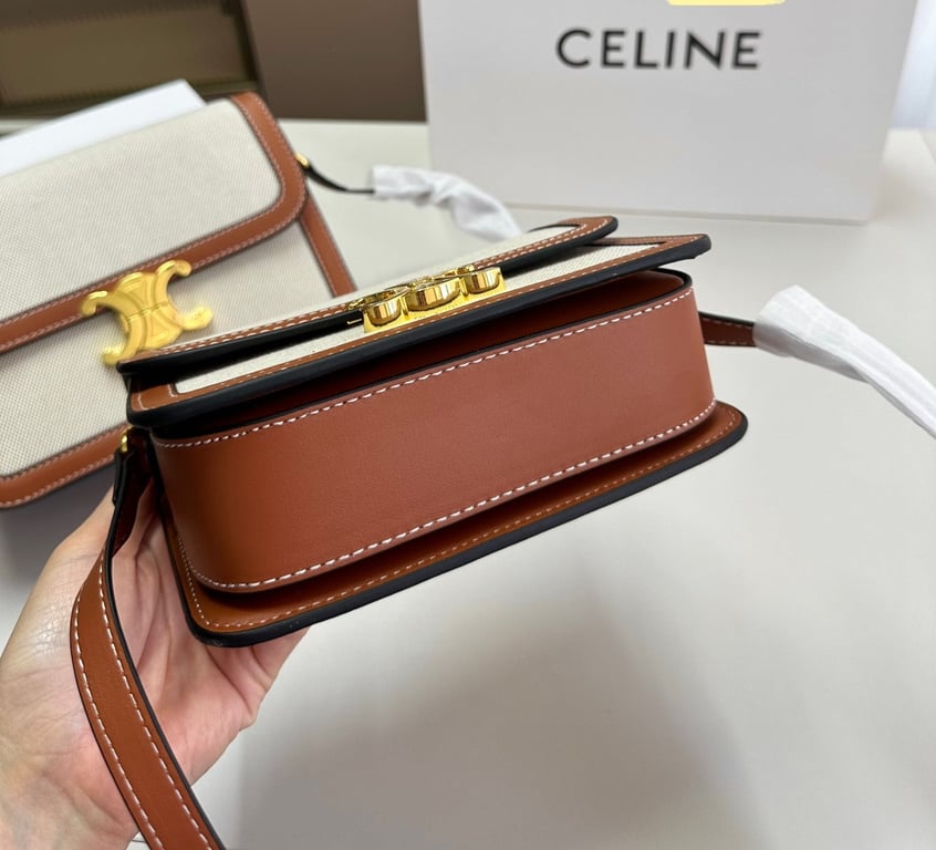 CE CLASSIQUE TRIOMPHE BAG IN TEXTILE AND CALFSKIN 22CM
