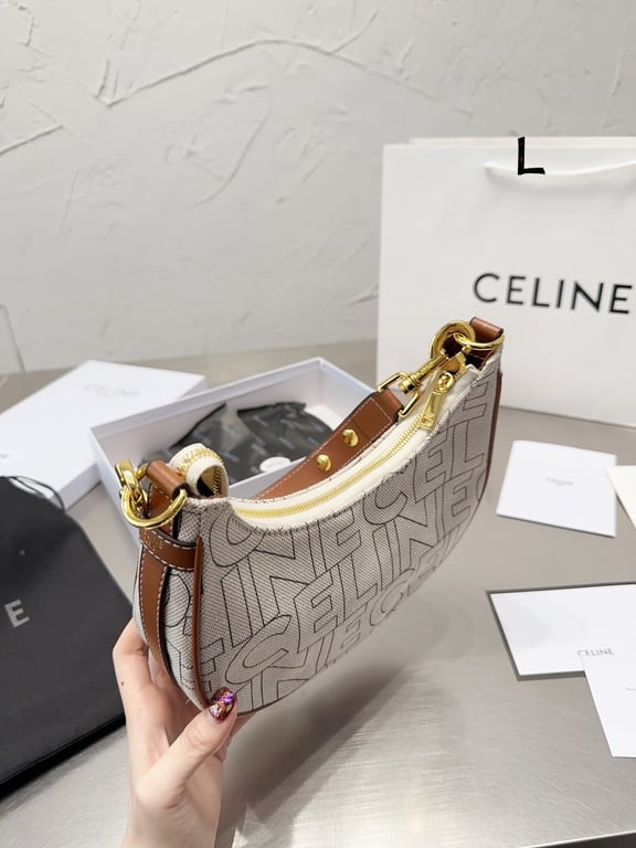 CE MEDIUM AVA STRAP BAG IN TEXTILE WITH ALL OVER PRINT NATURAL 25CM