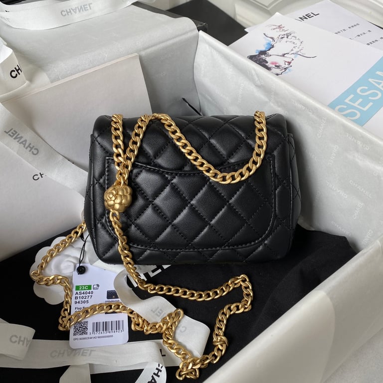 CHL BLACK RECTANGULAR MINI FLAP BAG 18CM