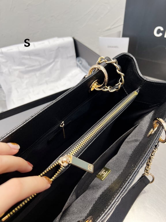 CHL 34CM BLACK CAVIAR GRAND SHOPPING TOTE BAG