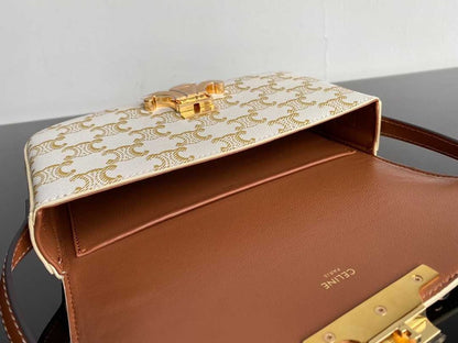 CE TRIOMPHE SHOULDER BAG IN SHINY CALFSKIN GOLD CC WHITE