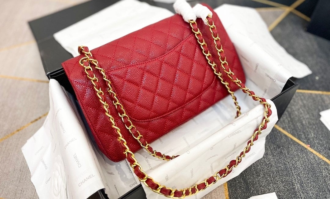 CHL CLASSIC SMALL FLAP BAG DARK RED CAVIAR 26CM
