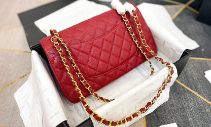 CHL CLASSIC SMALL FLAP BAG DARK RED CAVIAR 26CM
