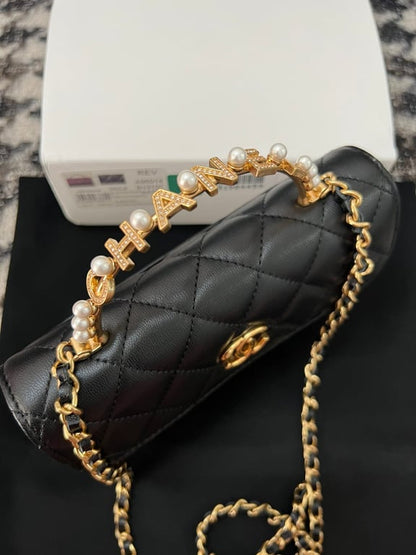 CHL LAMBSKIN MINI KELLY FLAP BAG BLACK 17CM