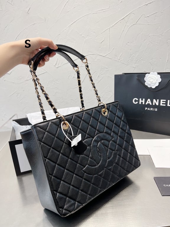 CHL 34CM BLACK CAVIAR GRAND SHOPPING TOTE BAG