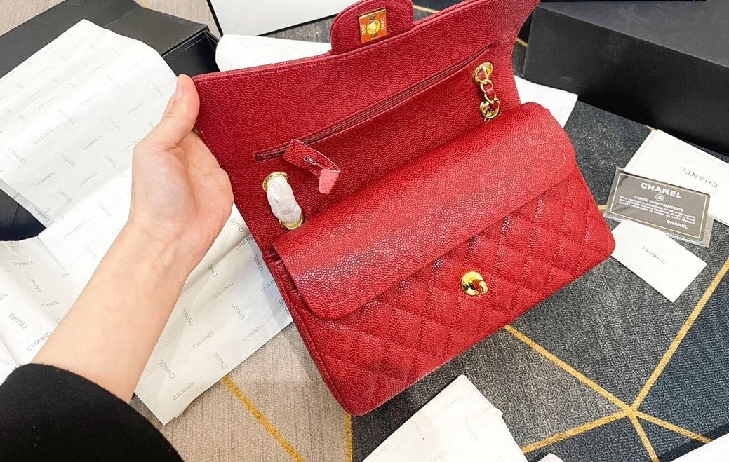CHL CLASSIC SMALL FLAP BAG DARK RED CAVIAR 26CM
