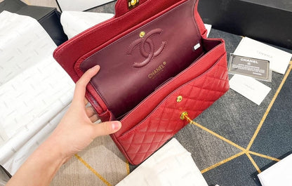 CHL CLASSIC SMALL FLAP BAG DARK RED CAVIAR 26CM
