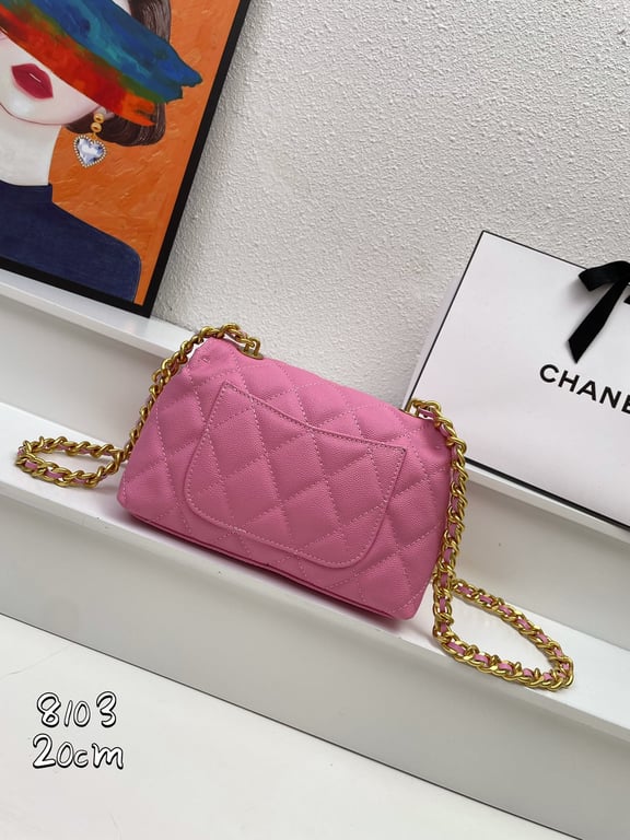CHL FLAP BAG WITH CHAIN PINK 20CM