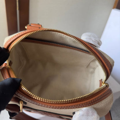 CE  SMALL BOSTON CUIR TRIOMPHE IN TEXTILE AND CALFSKIN TAN