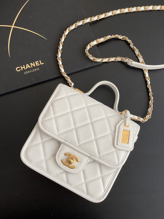ChanelSmall Flap Bag With Top Handle White For Women, Women’s Bags 8.1in/20.5cm